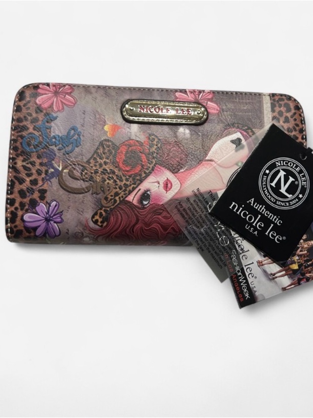 Nicole Lee Floral Leopard Print Zip Wallet in Pink and Purple 💜